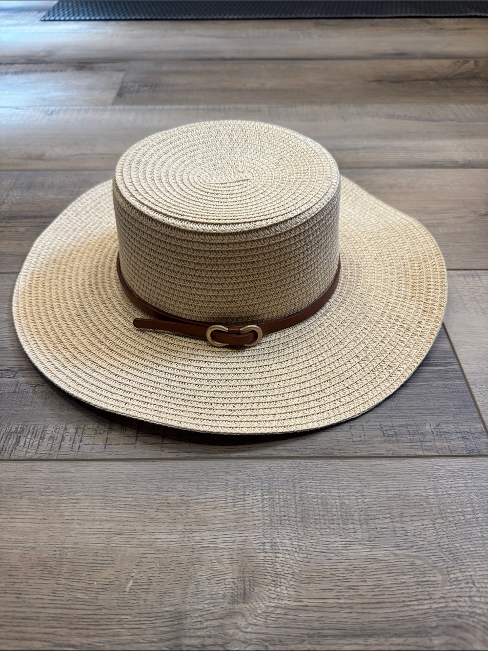 Cream Straw Fedora with Orange Band and Gold Accent